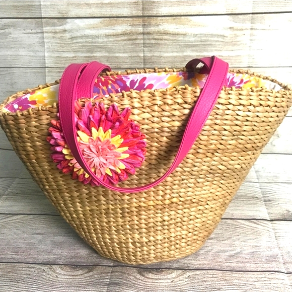 BATH AND BODY WORKS Pink Floral Basket Shoulder Bag - Picture 2 of 7